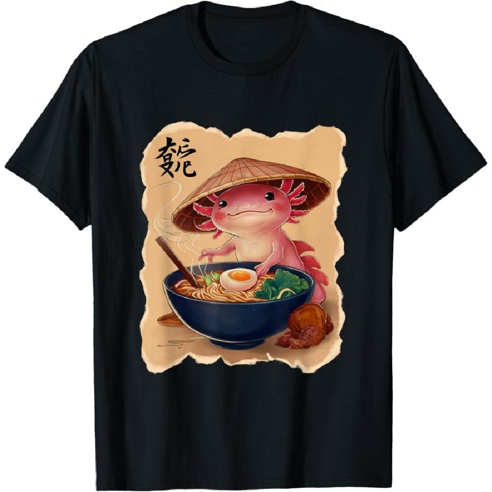 

Axolotl Men Woman Kawaii Eating Ramen Japanese Axolotl T-Shirt S