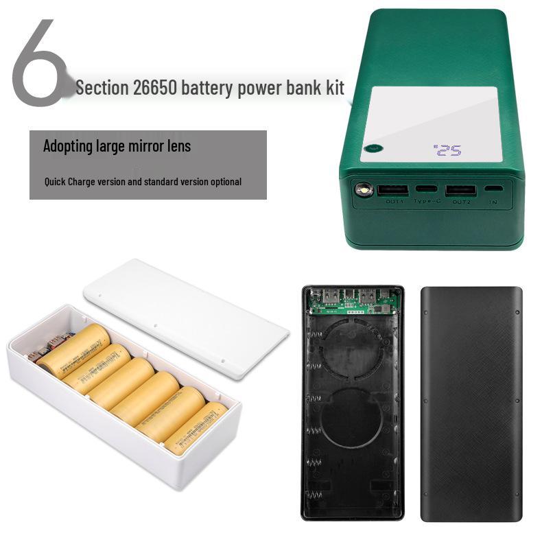 Solderless 6-Cell 26650 Battery Box Quick Charge PD Power Bank Shell Kit