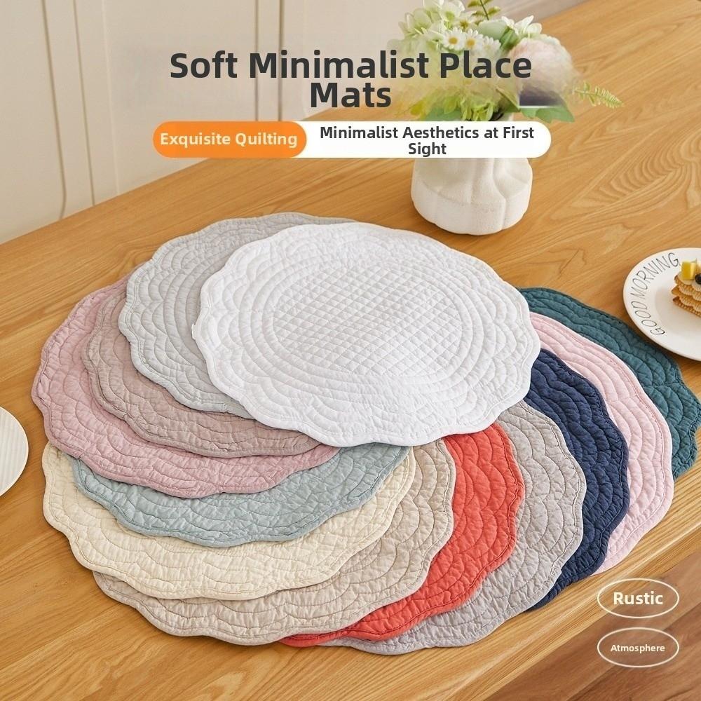 Scalloped Edge Quilted Placemats Washable Dining Placemats Gifts Round Placemats  Table Mats