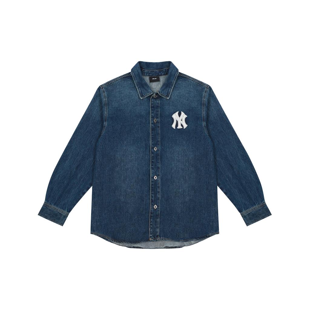 MLB Old Flower Shirts Unisex Blue Lapel Moderate Denim 3AWSN1014-50BLS