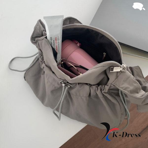 Shirring String Shoulder Bag Nylon Two-way Cross Bag