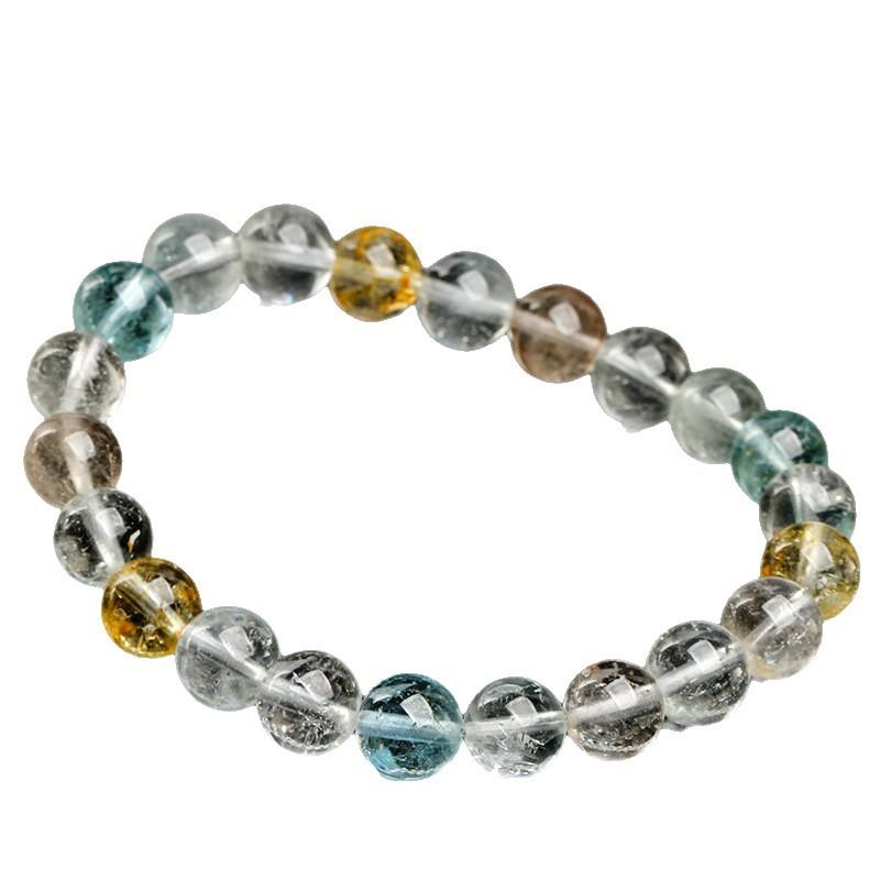 Hongchu Crystal Natural7A Colorful Topaz Bracelet Fashionable Ice-Transparent Topaz Round Bead Bracelet