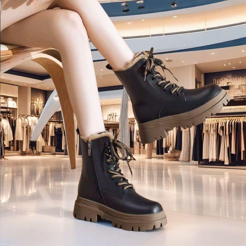 British Style Lace-up Thick Bottom Ankle Boots Women Fashion Round Toe Platform Boots Comfortable Winter Warm Designer Boots