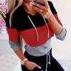 2025 Spring Long Sleeve Casual Color Block Hoodie Sweatshirt