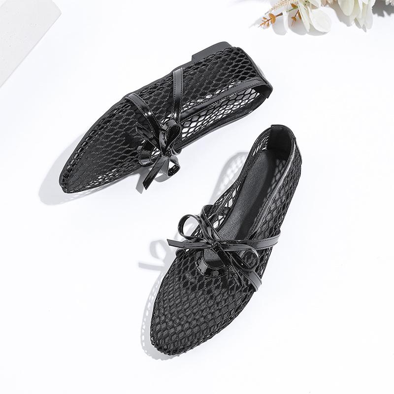 New Mesh bowknot Breathable Flats Female Hollow Soft Sole Comfort Mary Jane Women Leisure Ankle Strap Round Toe Ballet Shoes