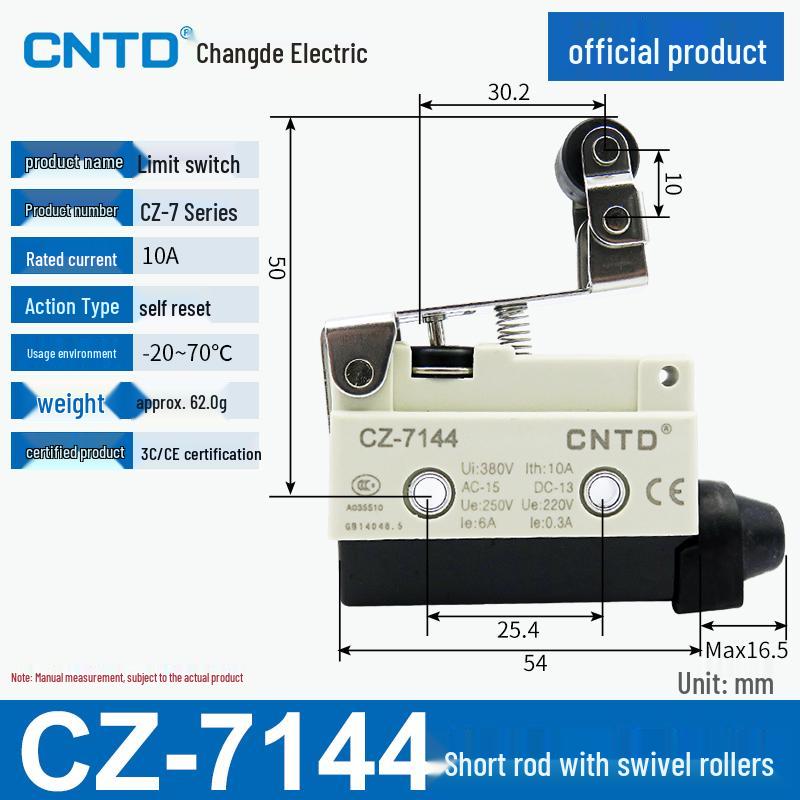 CNTD CZ Limit TZ Micro Switches: Models CZ-7310, 7311, 7121, 7120, 7141, 7144.