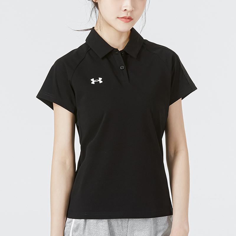 Under Armour Cotton Blend Solid Color Sports Polo Shirt Women Tops Black 22500522-001