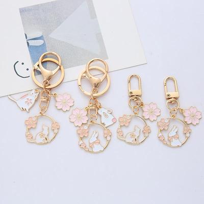Portachiavi Coniglio e Gatto Fiore di Ciliegio - Chiavetta USB Rosa e Ciondolo per Borsa