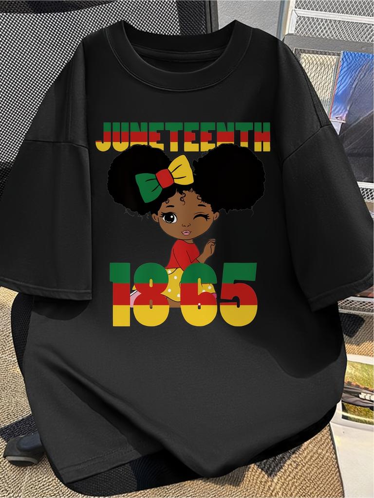 Short-Sleeve T-Shirt | "JUNETEENTH 1865" Print with Cartoon | Unisex | Holiday Commemorative Style | Crew Neck, Regular Fit, Digit