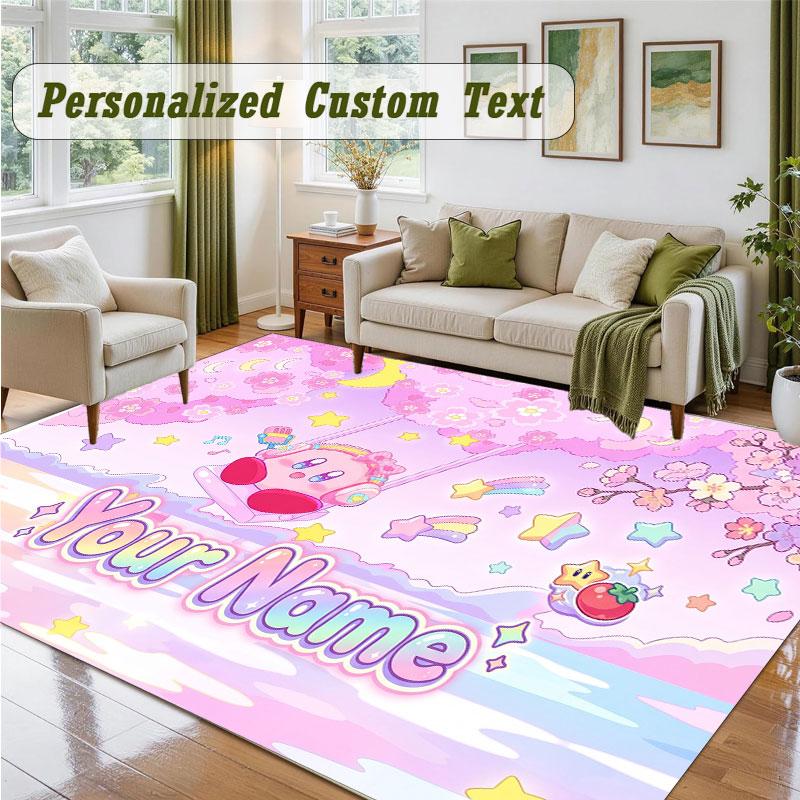 Crystal Velvet Square Rug Custom NameKirby Pattern Non Slip Home Floor Decor Rug