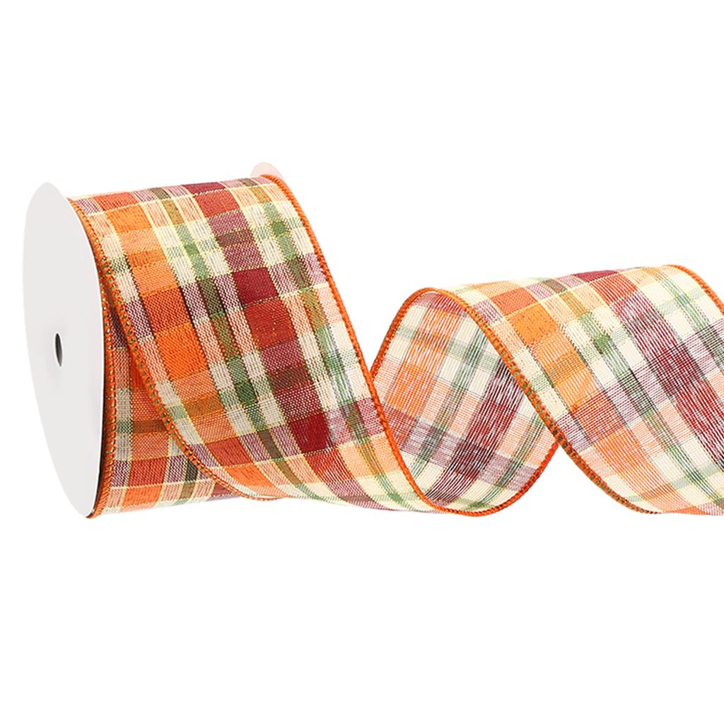 Plaid Wired Edge Ribbons Fall Plaid Burlap Ribbon Check Ribbon for Thanksgiving Autumn Party DIY Craft Bow Wrapping 10 Yard/Roll