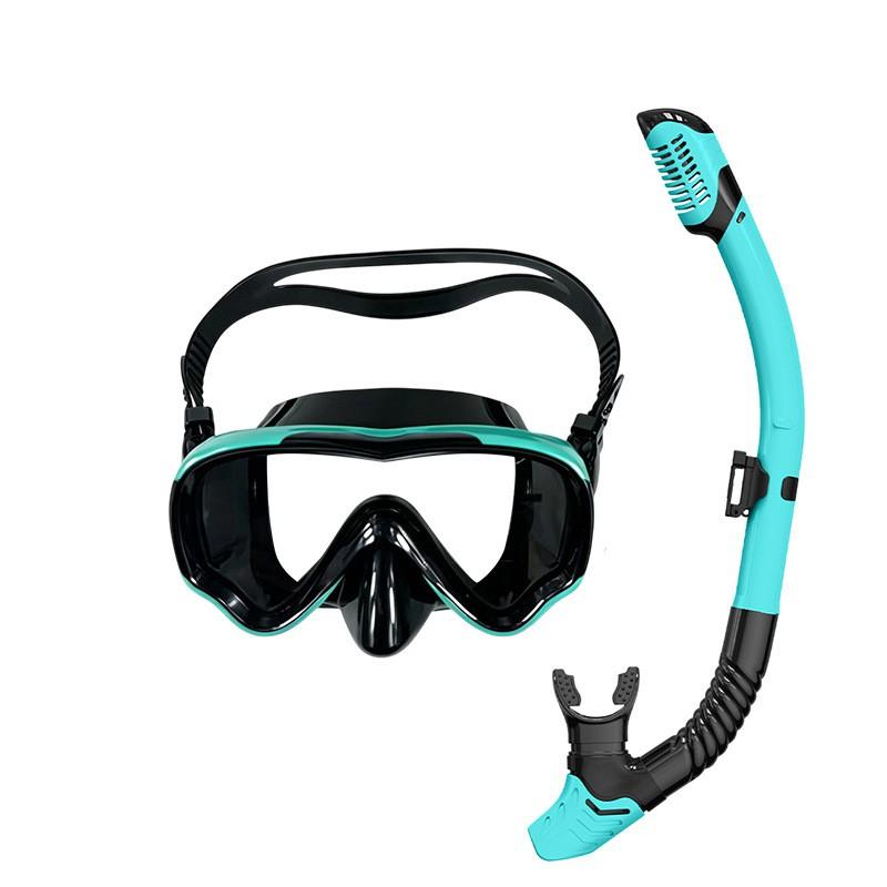 Adult Full Dry Snorkel Set Large Frame Silicone Diving Mask Tempered Glass Swimming Snorkeling