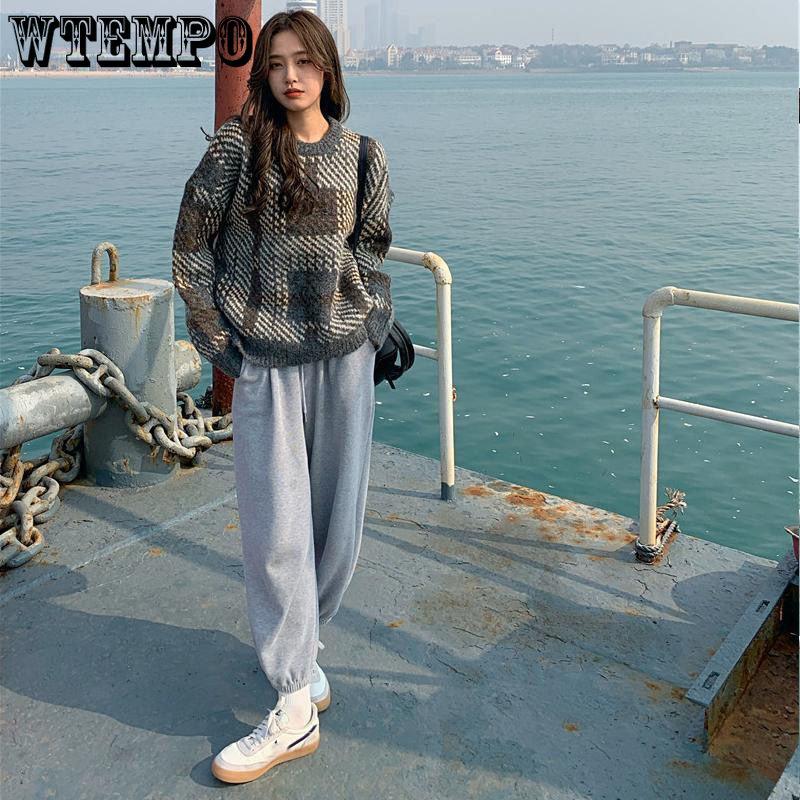 WTEMPO Soft Women's Autumn and Winter  New Plaid Retro Y2K Loose Lazy High-end Sense of Temperament Sweaters