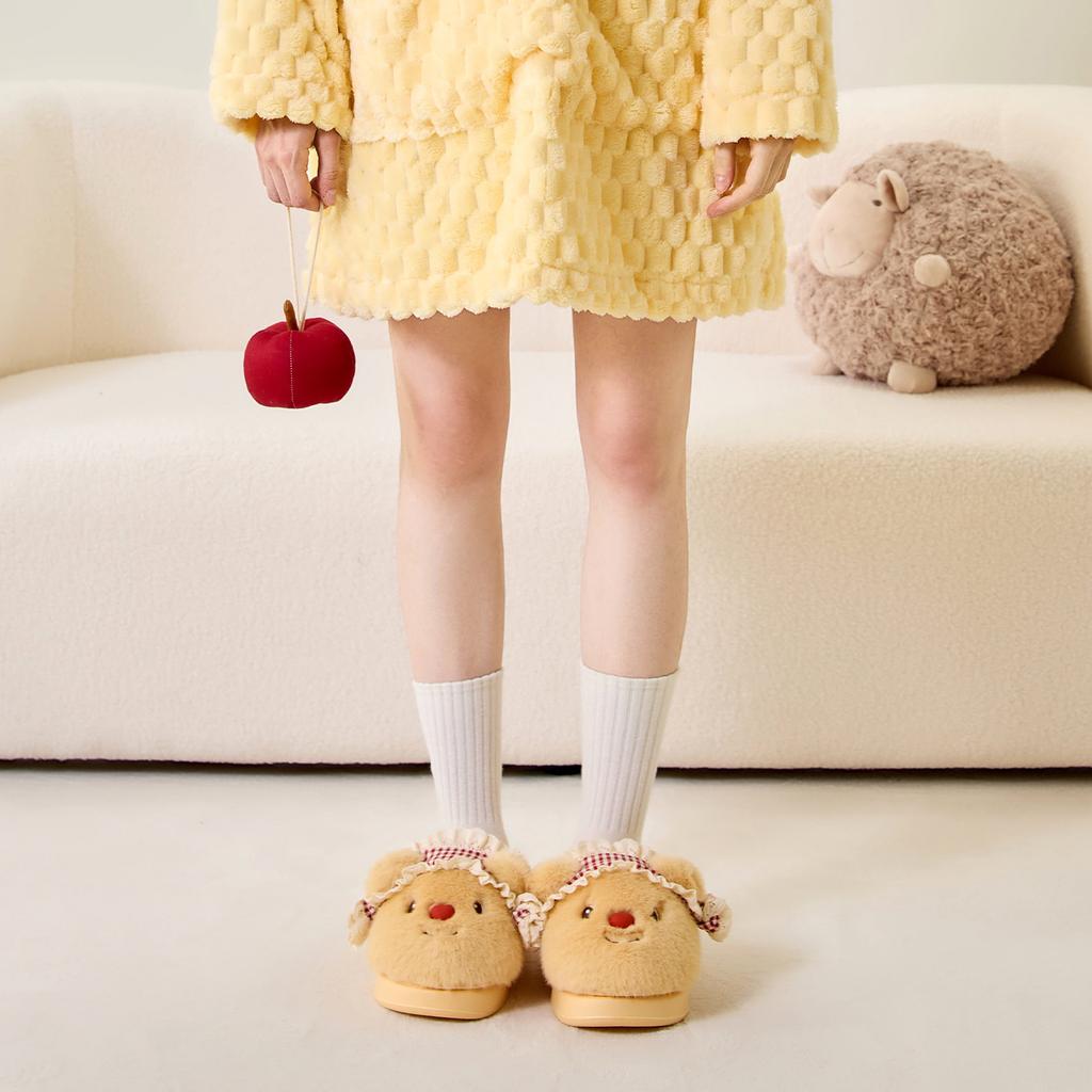 Cartoon Bear Cotton Slippers Women Autumn Winter Home Anti Slip Warm Slippers Winter Indoor Plush Slippers