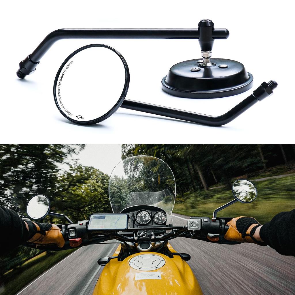WTZMOTO Motorcycle Rearview Mirror Black - 10mm Handlebar Dual Sport Mirror