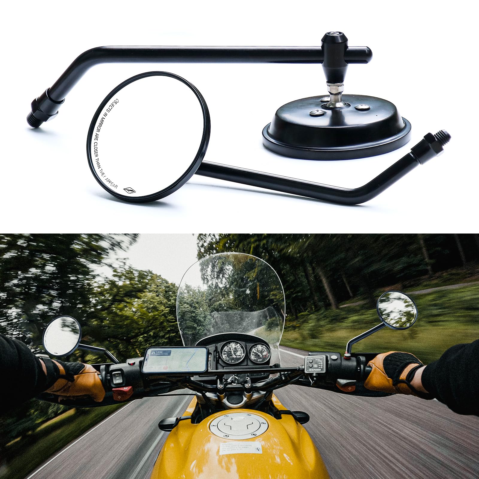 

WTZMOTO Motorcycle Rearview Mirror Black 10mm Handlebar Dual Sport Mirror -