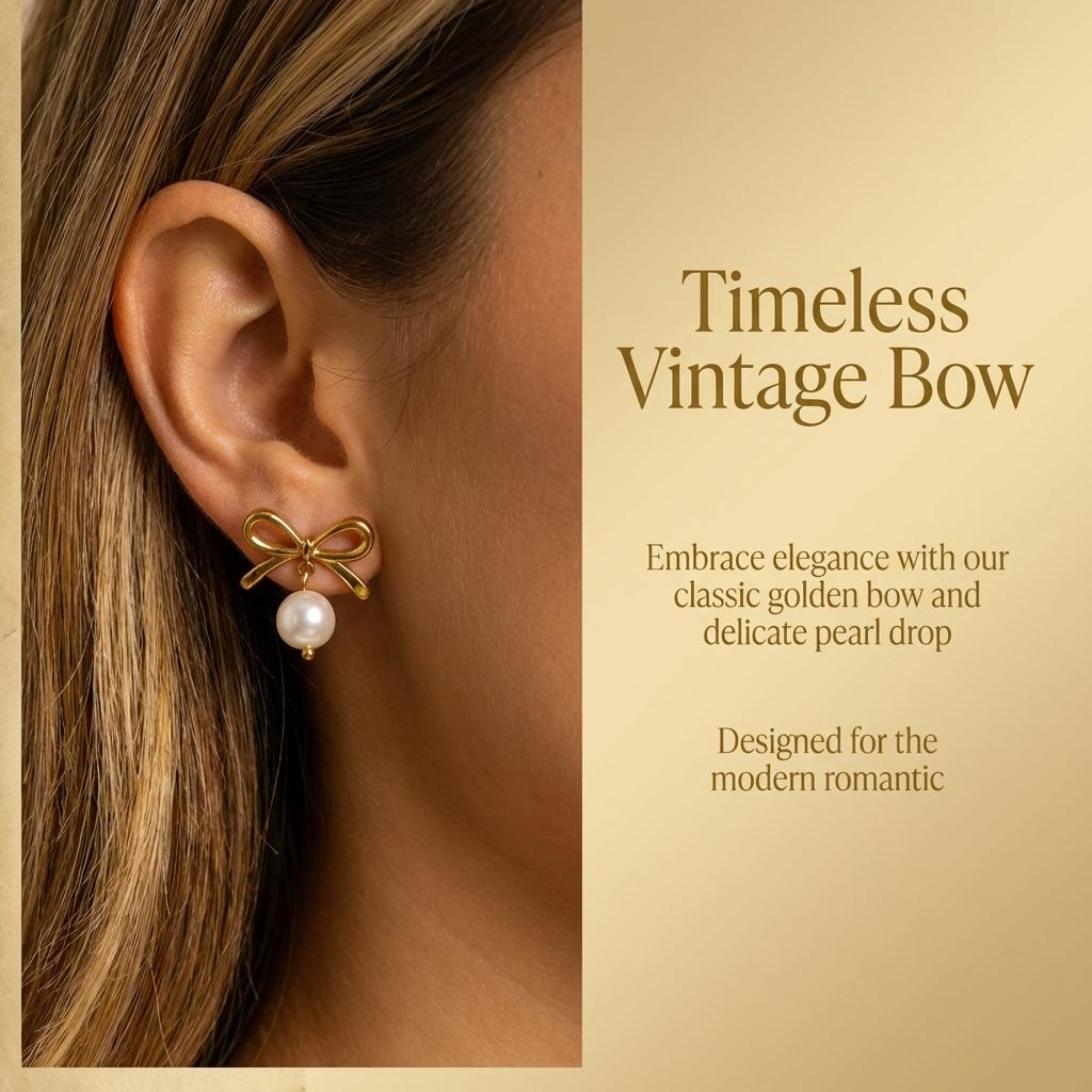 Elegant Imitation Pearl Drop Earrings for Women Stainless Steel Gold Color Bowknot Classic Everyday Office Wear Jewelry Gift