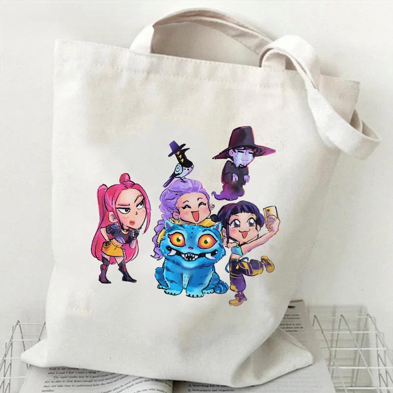 Spot KPOP Demon Hunter Group Printed Canvas Bag Student Daily Trend Handbag Shopping Bag