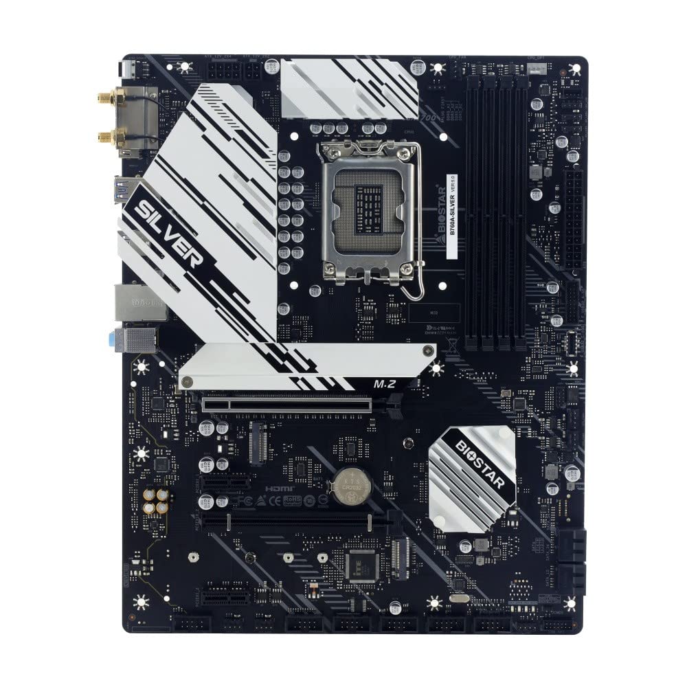 

BIOSTAR Gaming ATX motherboard with distinctive silver heatsink phase 70A powerful PCIe Gigabit LAN 17(16+1) VRM, 5.0 slot, 2.5 [B760A-SILVER]