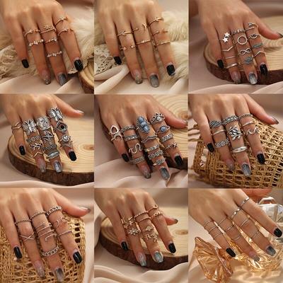 Vintage Silver Color Butterfly Rings Set For Women Bohemian Leaves Star Moon Statement Rings Trendy 2021 Jewelry Gifts