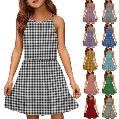Children's Summer Casual Fashion Round Neck Solid Color Sleeveless Dress