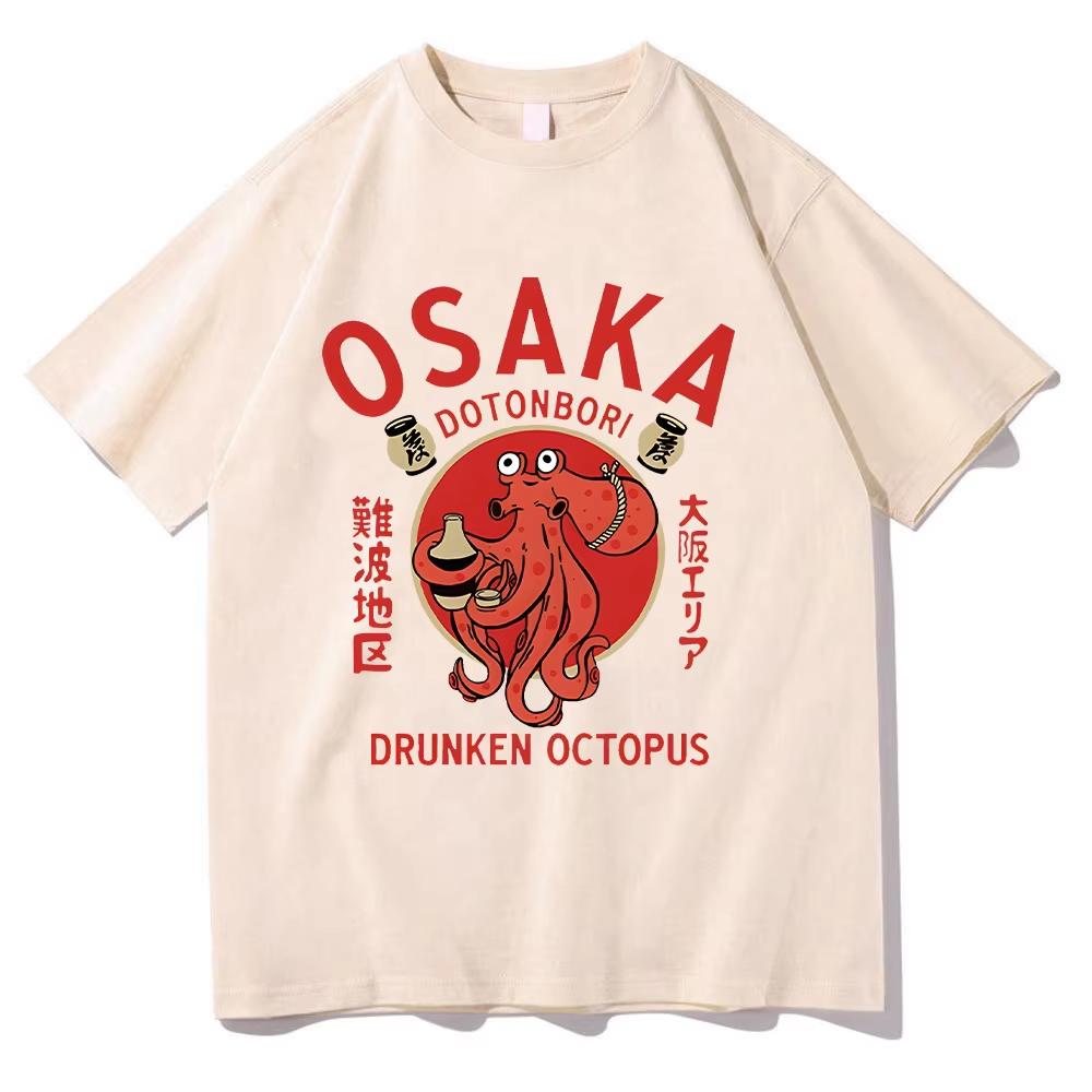 Osaka Dotonbori Drunken Octopus Tshirts Japanese Food Funny Cotton Teeshirts Summer Fanshion Women Men Tops Vintage Aesthetic