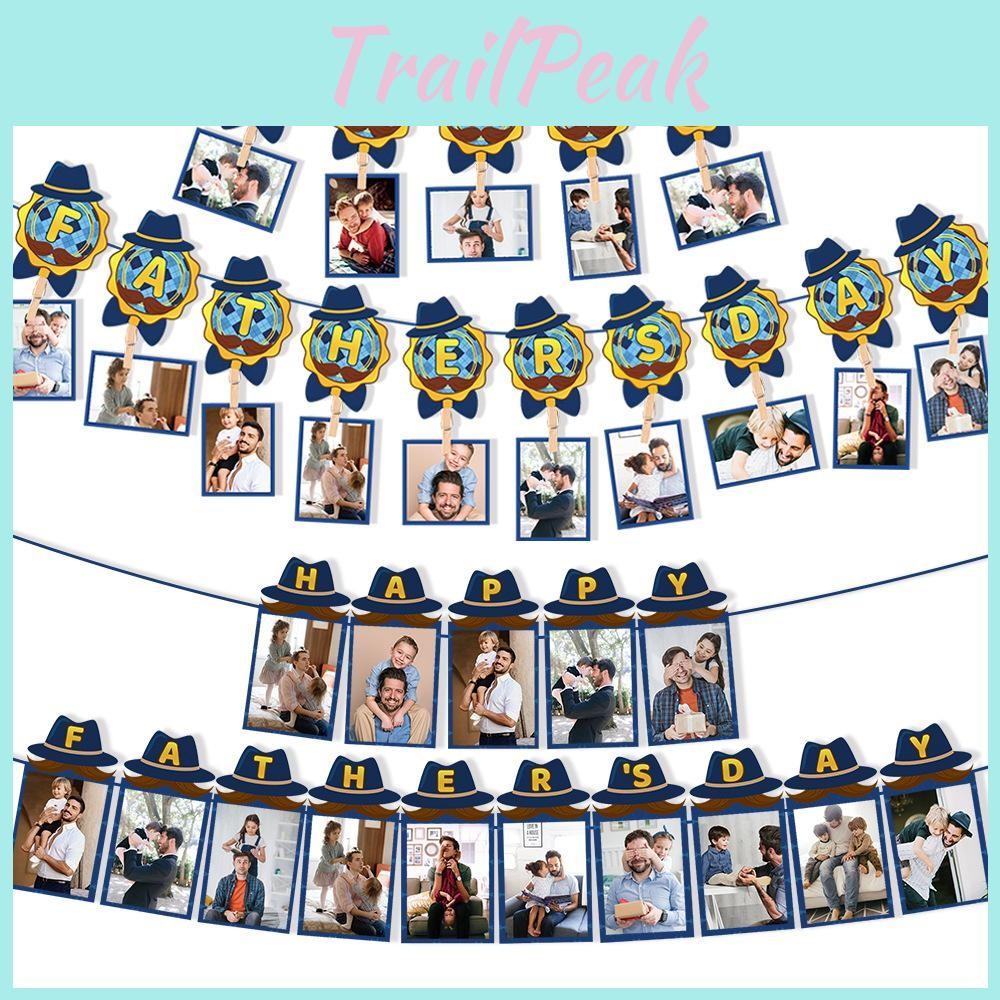 Day Father Theme Hat Pattern Creativity Paper Photo Banner Party Decoration Prop