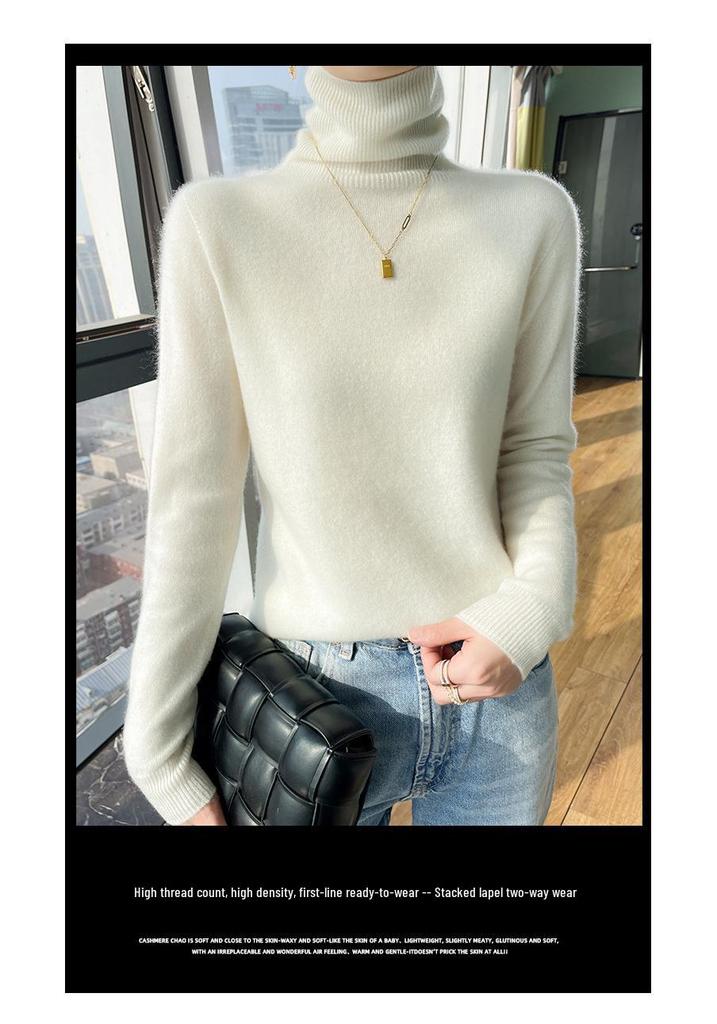 Women's High Neck Cashmere Sweater - Versatile Seamless Knit Pullover