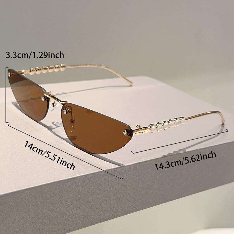 Rimless Triangle Sunglasses with Pearls Women  New Fashion Casual Sun Glasses Trendy Sweet Brand Design Decor Shades