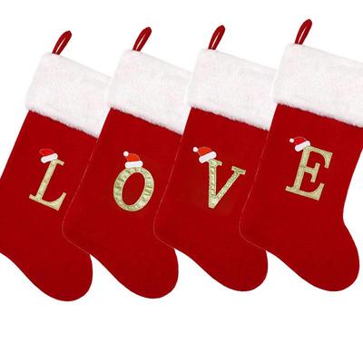 Large Knitted Christmas Stocking with Embroidered Letters - Festive Ornament Gift Bag