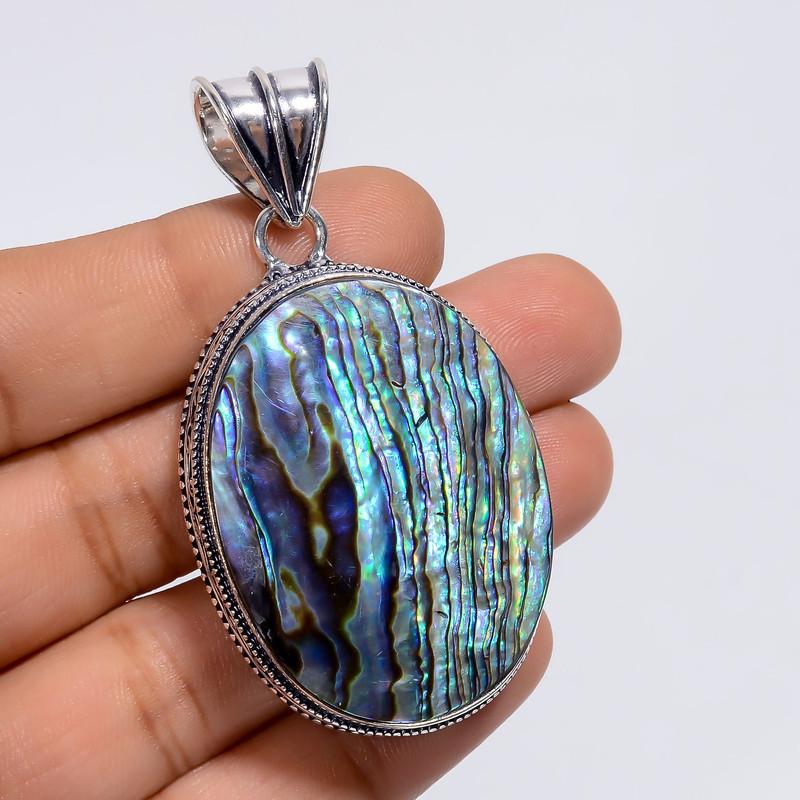 

Excellent Top Grade Qualite 100% Natural Abalone Shell Oval Shape Vintage Style Handmade Jewelry 925 Steling Silver Pendant 2.3 WSJ-4918 2.3