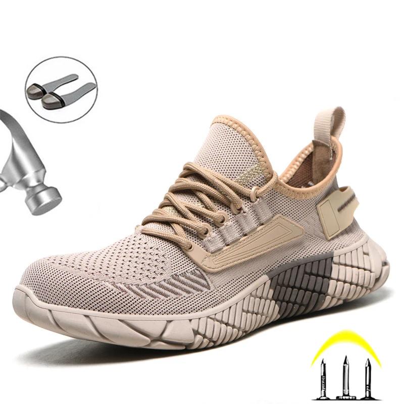 Men's Work Safety Shoes Men Steel Toe Work Boots Light Protective Casual Shoes Anti-Smashing Construction Safety Work Sneakers