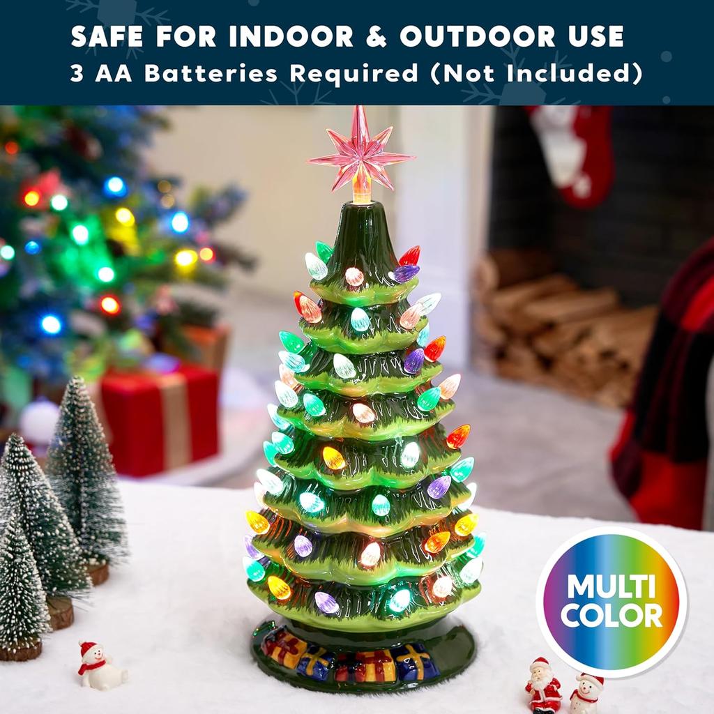 Tabletop Prelit Ceramic Christmas Tree Multicolor Lights Hand-Painted Xmas JOYFY 15 with 70 for Entertaining Play Safe Kid Friendly Fun