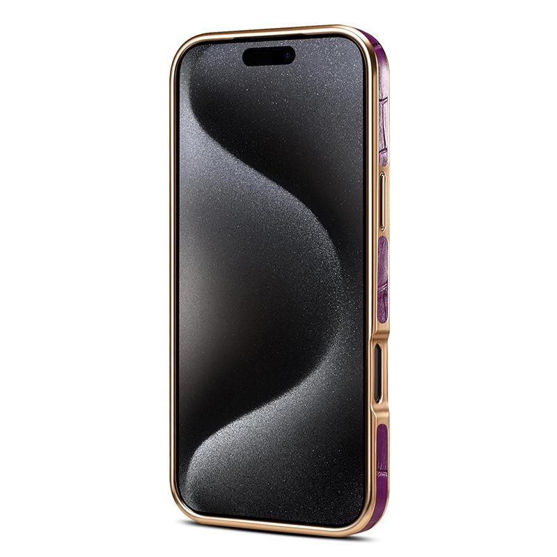 Denior Apple 17 Air Crocodile Pattern Leather Case for iPhone 17 Pro Max - Electroplated Protective Cover