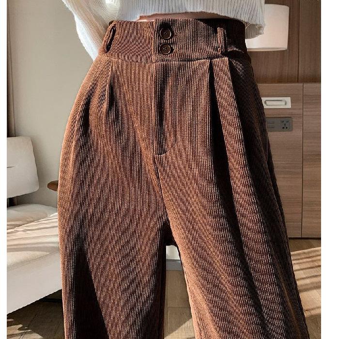 

Женские корейские брюки палаццо в стиле хай-стрит, осенне-зимние, теплые, модные вельветовые, свободные, на пуговицах XL