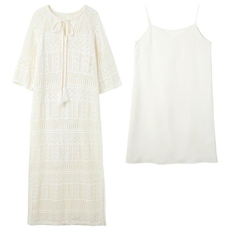 Sancai 2025 Spring Hollow-out Knit Tassel Resort Maxi Dress