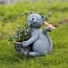 Solar Powered Decorative Animal Planter Resin Cat Butterfly Planter Statue Creative Desktop Cat Flowerpot for Cabinet Backyard
