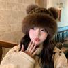 Korean Style Bear Ears Plush Hat Warm Cap Mink Fur Fisherman Hat Fluffy Warm Hat  Autumn and Winter