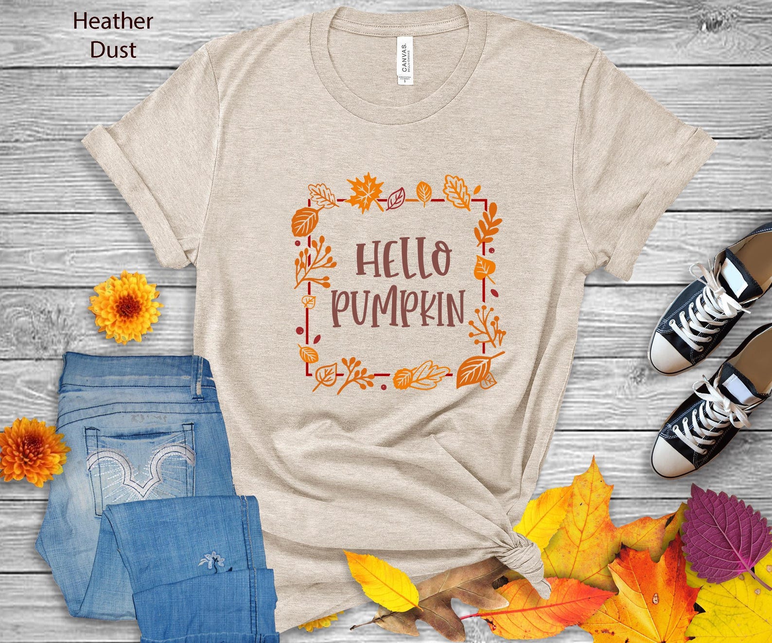 Hello Pumpkin T-Shirt | Autumn Leaves Graphic Tee XL