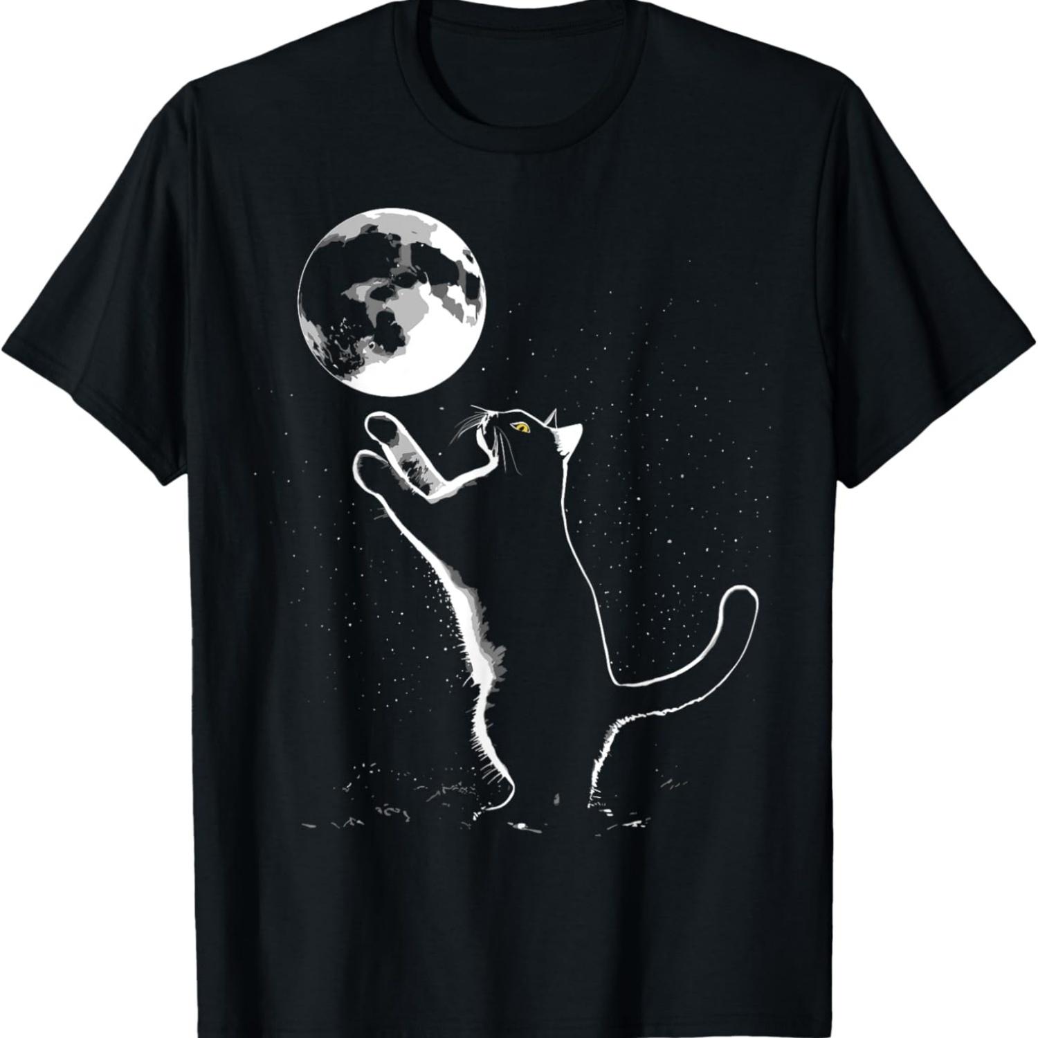 Cottagecore Boho Mystical Celestial Moon Cat Men Women Girls Kids T-Shirt S чёрный