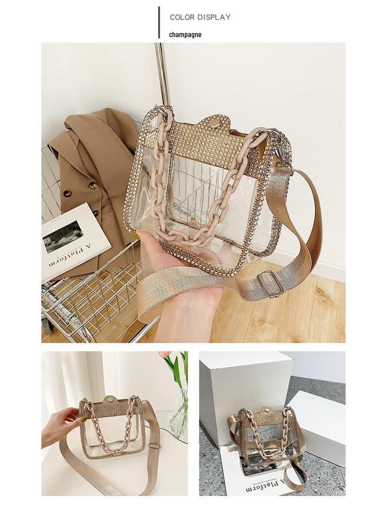 Transparent Women's Crossbody Bag - Chain Handle, PVC, Patent Leather, Small Square Style
