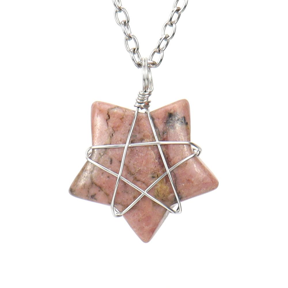 

Hand-Wound Natural Crystal Agate Pentagram Necklace, Amethyst Star Pendant Necklace N581