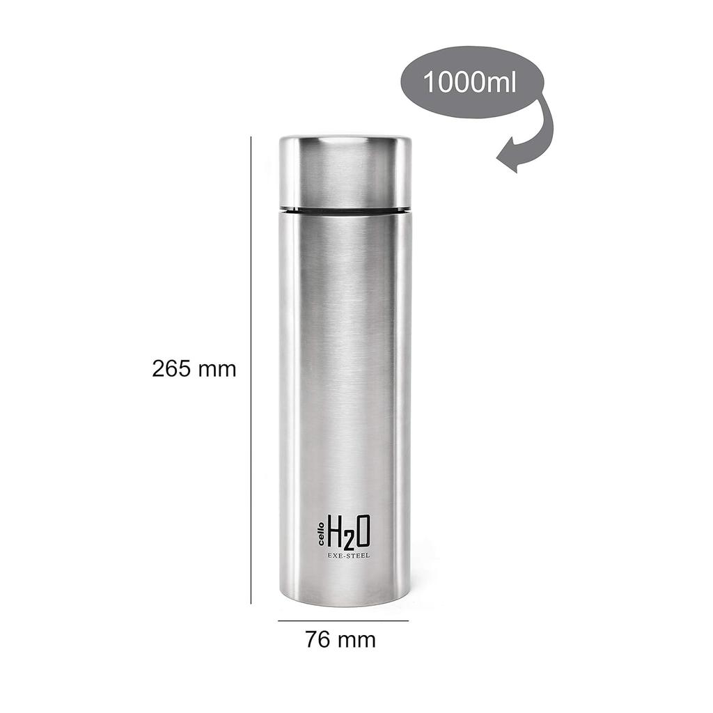 Stainless Steel Water Bottle For Office Travel Gym | Leakproof 1L Slim Bottle Set | Rust Resistant BPA-Free Silver Hydration Bottles