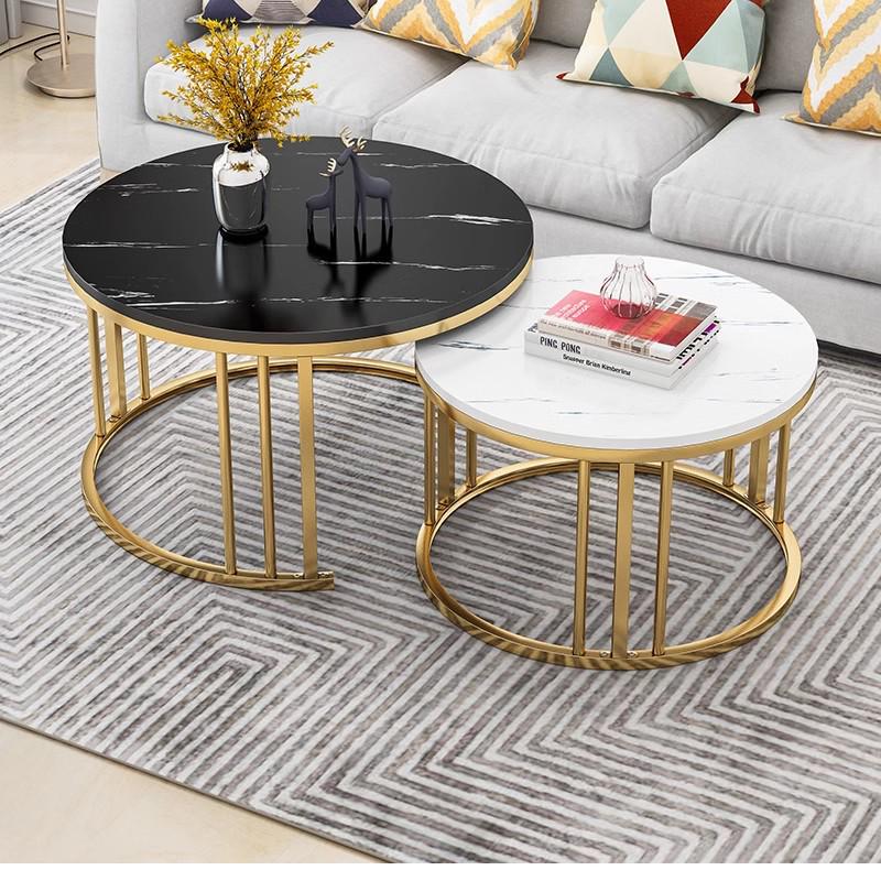 Modern Nordic Iron Coffee Table Set: Minimalist Round Mother and Child Design for a Quiet Living Room.