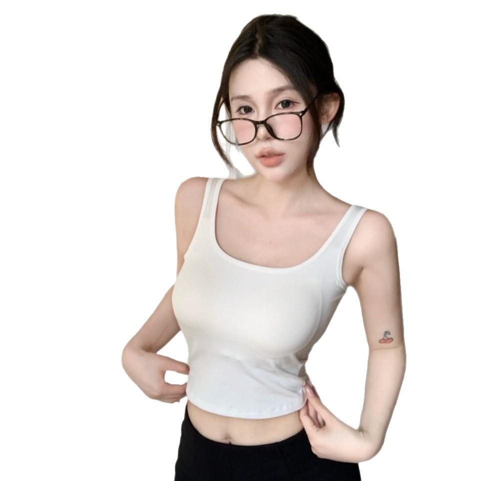 #Summer new sexy wind hollow lace splicing sling vest slim versatile fixed with chest pad top