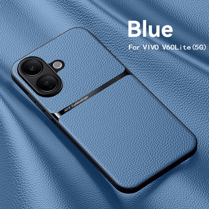 

Для VIVO V60 Lite, текстура кожи, встроенный магнитный ТПУ мягкий противоударный чехол для телефона против отпечатков пальцев VIVO V60 Lite Global светло-синий