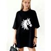 Oversized T Shirt Dress Black Horse Head Print Casual Wear For Women