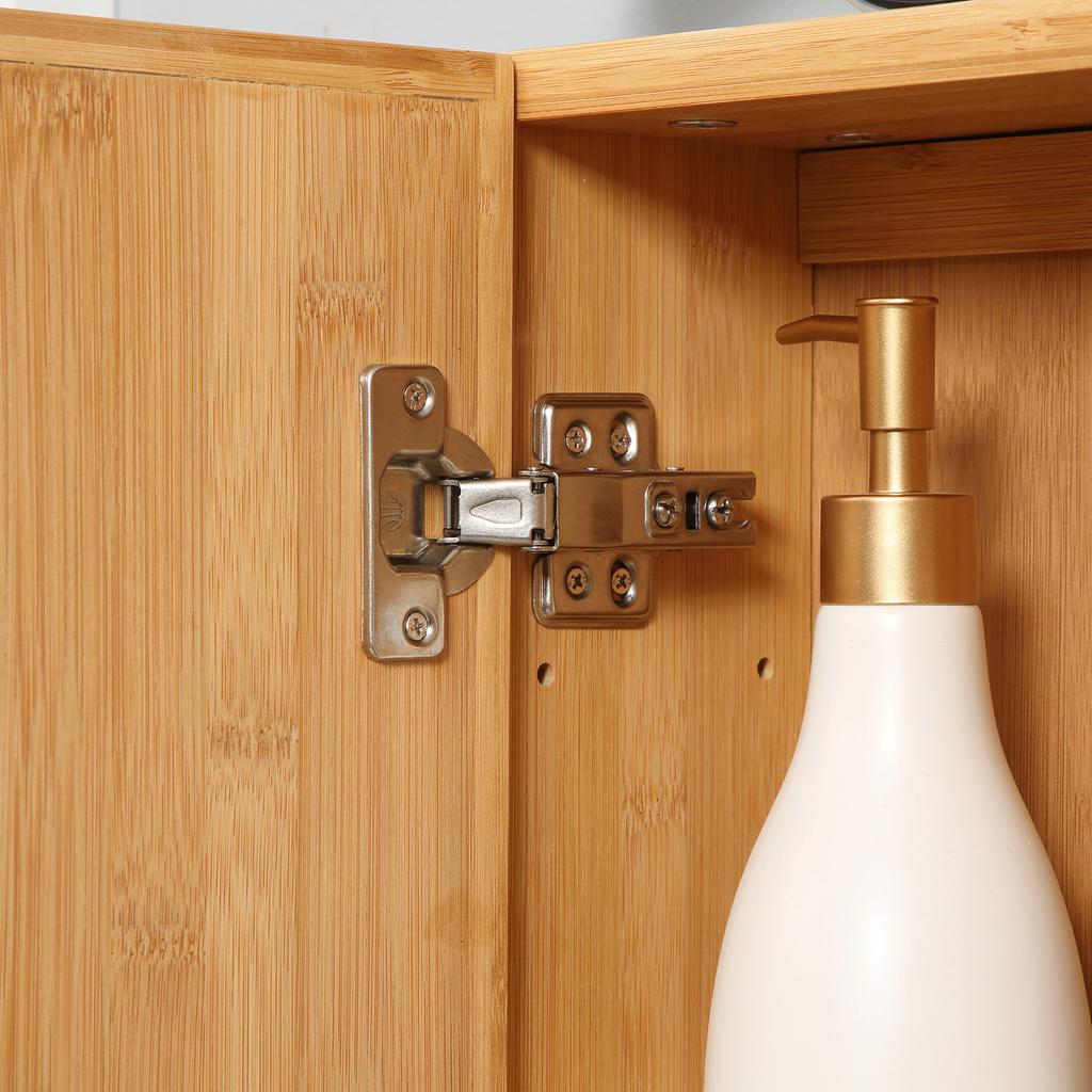 Bathroom Cabinet With Mirror Doors Multiple Interior Compartments Robust Housing Made Of Bamboo Wood 65.2 X 14 X 50 Cm