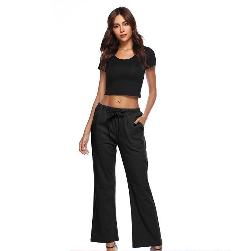 Pantaloni Lunghi da Donna in Lino con Vestibilità Ampia Comoda ed Elegante Taglio Dritto nei Classici Colori Bianco e Nero