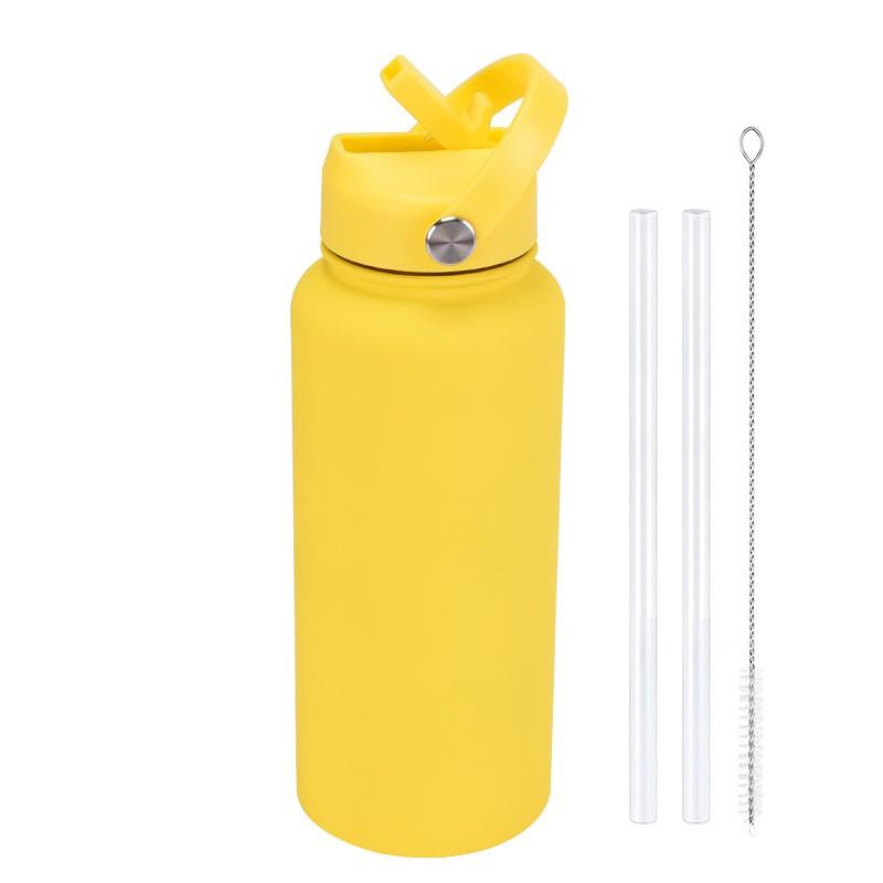 1L Stainless Steel Vacuum Insulated Water Bottle With Handle Straw Lid Outdoor Sports Travel